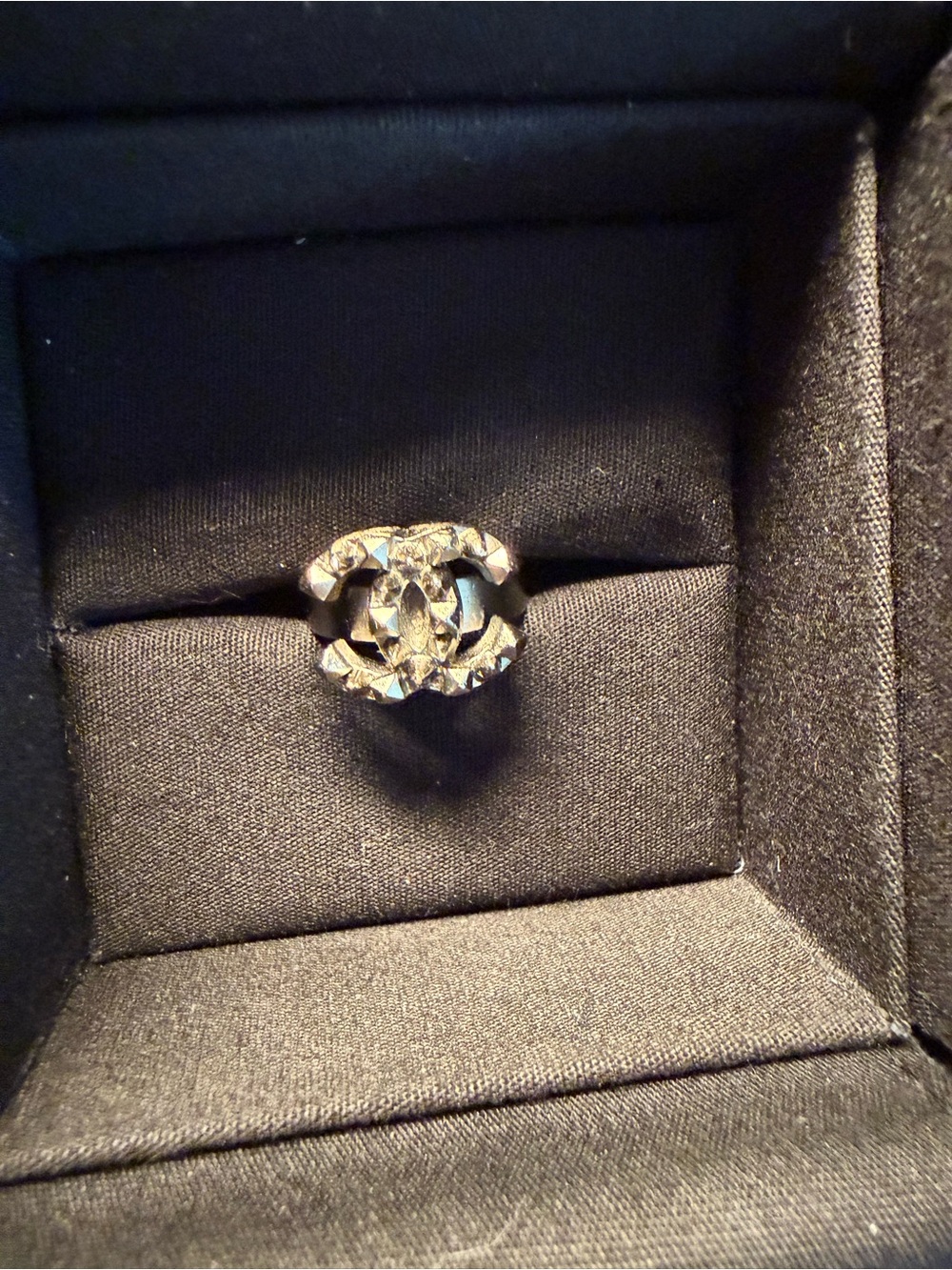 CHANEL gun metal gray CC Logo Ring